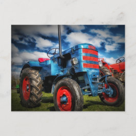 Coola Blue Red Antique Tractor Gifts for Farmers Vykort