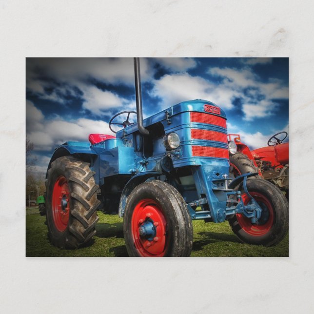 Coola Blue Red Antique Tractor Gifts for Farmers Vykort (Framsida)
