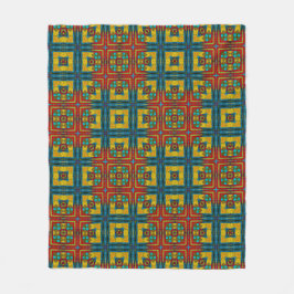 Coola Blue Red Gult Retro Geometric Ethnic Tribal Fleecefilt