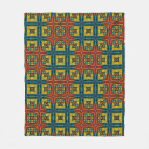 Coola Blue Red Gult Retro Geometric Ethnic Tribal Fleecefilt