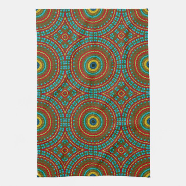 Coola Blue Red Gult Retro Geometric Ethnic Tribal Kökshandduk (Vertikal)