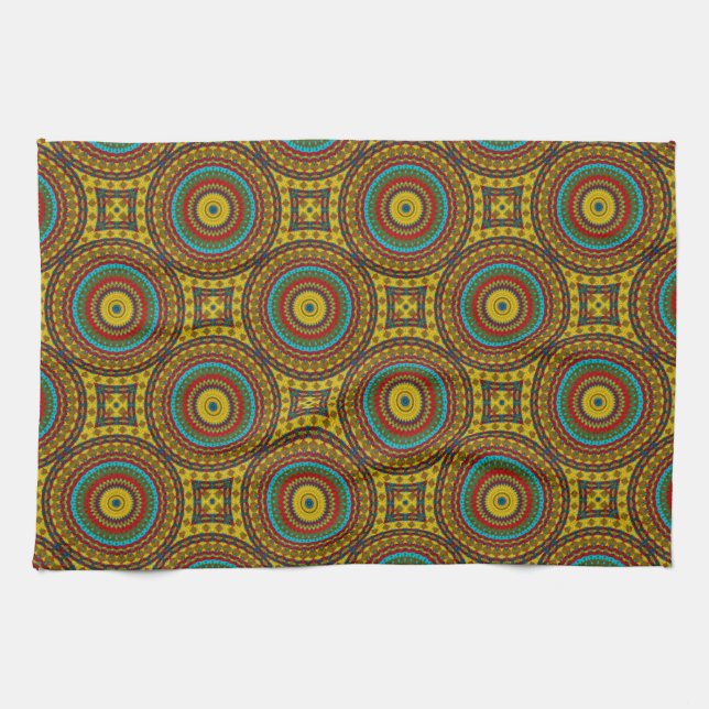 Coola Blue Red Gult Retro Geometric Ethnic Tribal Kökshandduk (Horisontell)