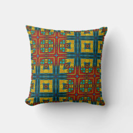Coola Blue Red Gult Retro Geometric Ethnic Tribal Kudde