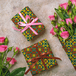 Coola Blue Red Gult Retro Geometric Ethnic Tribal Presentpapper