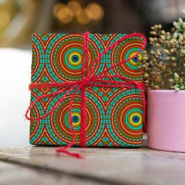 Coola Blue Red Gult Retro Geometric Ethnic Tribal Presentpapper