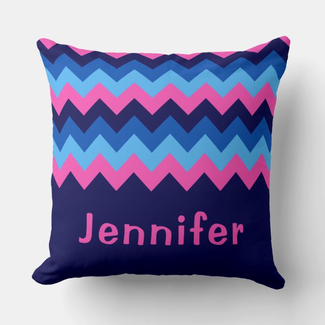 Coola Blue Rosa Chevron Monogram Big Dekorativ kud Kudde (Framsida)