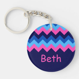 Coola Blue Rosa Chevron Monogram Circle Keychain