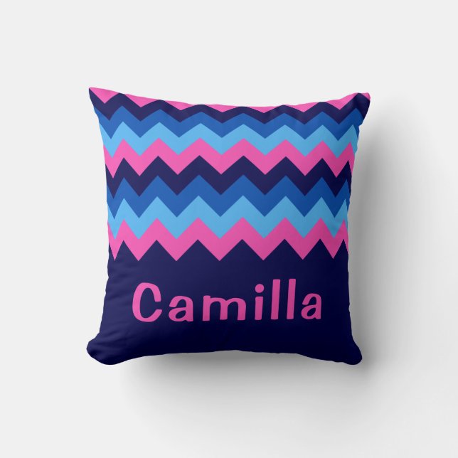 Coola Blue Rosa Chevron Monogram Dekorativ kudde (Framsida)