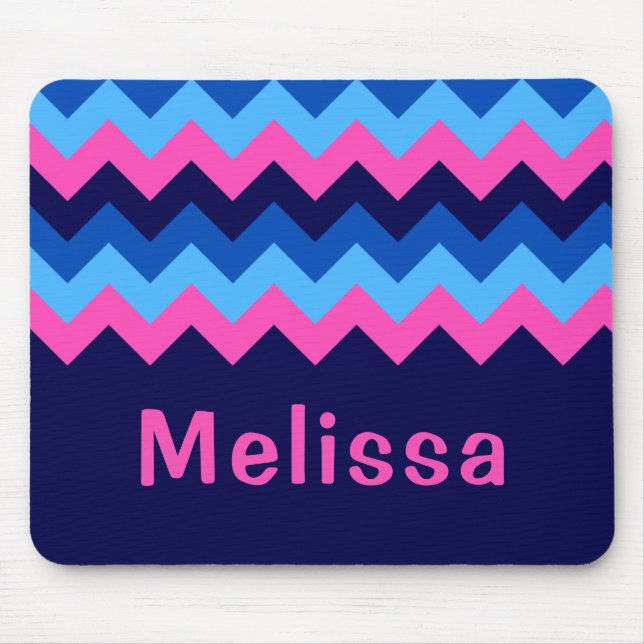 Coola Blue Rosa Chevron Monogram Mousepad Musmatta (Framsidan)