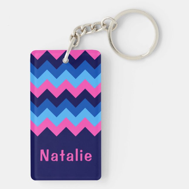 Coola Blue Rosa Chevron Monogram Rectangle Keychai (Baksidan)