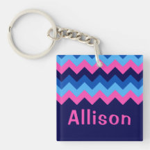 Coola Blue Rosa Chevron Monogram Square Keychain