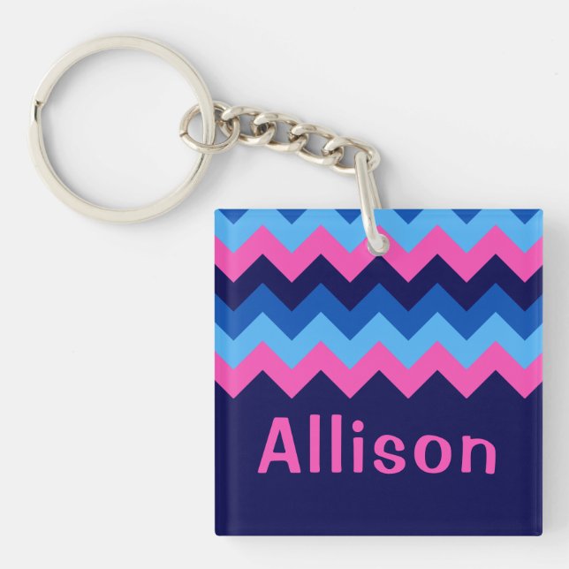 Coola Blue Rosa Chevron Monogram Square Keychain (Framsidan)