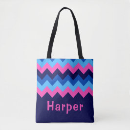 Coola Blue Rosa Chevron Monogram Tote Bag Tygkasse