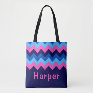 Coola Blue Rosa Chevron Monogram Tote Bag Tygkasse