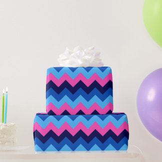 Coola Blue Rosa Chevron Mönster Wrapping Papper Presentpapper