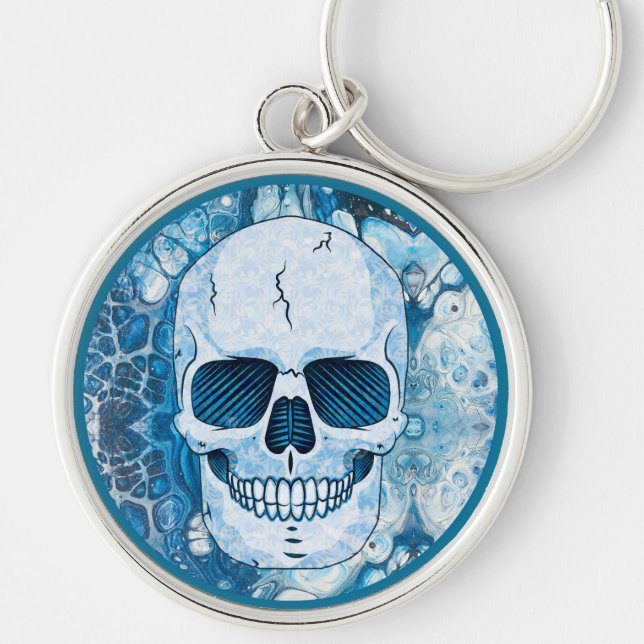 Coola Blue Skull Rund Silverfärgad Nyckelring (Framsidan)