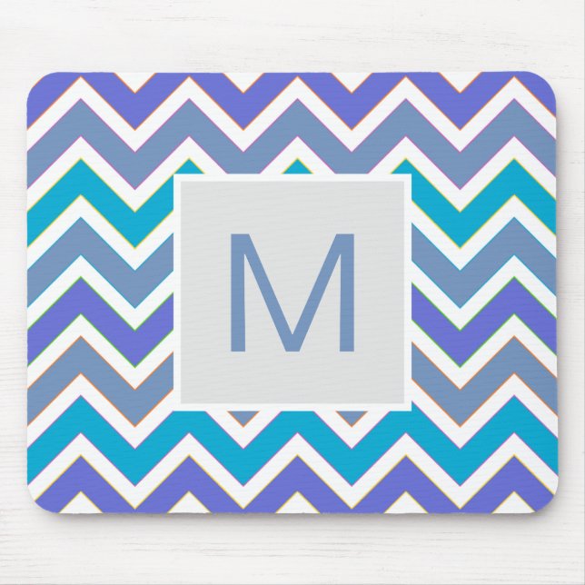 Coola Blue Sporty Chevron Mönster Monogram Musmatta (Framsidan)