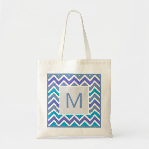Coola Blue Sporty Chevron Mönster Monogram Tygkasse