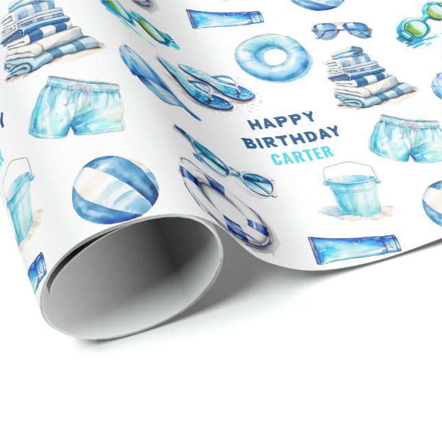 Coola Blue Summer Boys Birthday Presentpapper (Rullad Hörn)