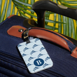 Coola Blue Swordfish Mönster Monogram Bagagebricka