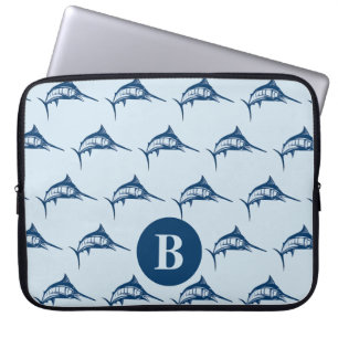 Coola Blue Swordfish Mönster Monogram Laptop Fodral