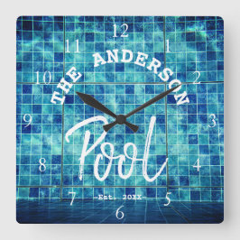 Coola Blue Tile Swimming Bassäng Family Namn Anpas Fyrkantig Klocka