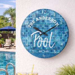 Coola Blue Tile Swimming Bassäng Family Namn Anpas Stor Klocka