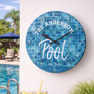 Coola Blue Tile Swimming Bassäng Family Namn Anpas Stor Klocka