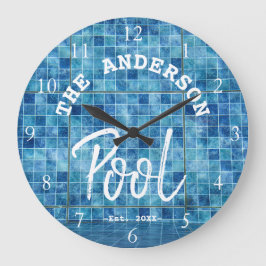 Coola Blue Tile Swimming Bassäng Family Namn Anpas Stor Klocka