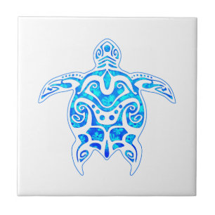 Coola Blue Tribal Turtle Kakelplatta