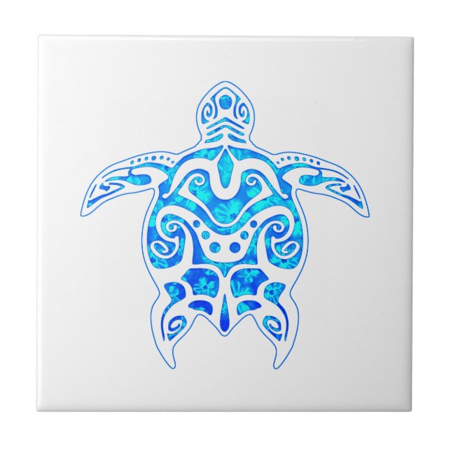 Coola Blue Tribal Turtle Kakelplatta (Framsidan)
