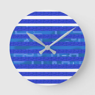 Coola Blue White Geometric Linjer Rund Klocka