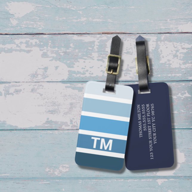 Coola Blue White Rand Monogram Bagagebricka (Skapare uppladdad)