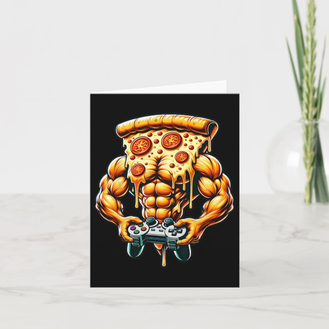 Coola Bodybuilding Gamer Pizza Present Kort (Framsida)