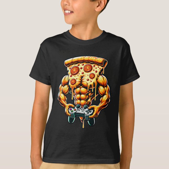 Coola Bodybuilding Gamer Pizza Present T Shirt (Framsida)