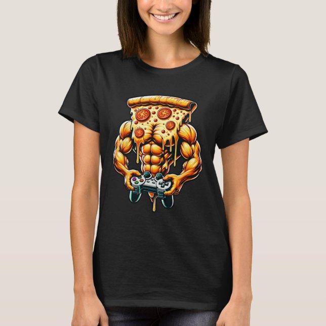 Coola Bodybuilding Gamer Pizza Present T Shirt (Framsida)