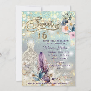 Coola boho blommigt glitter String ljus gnistra Inbjudningar