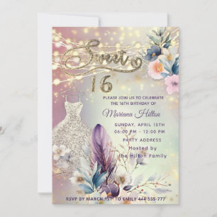 Coola boho blommigt glitter String ljus gnistra Inbjudningar