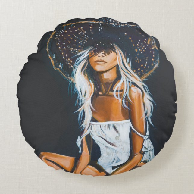 Coola Boho Tema Bomullsrunda Pillow Rund Kudde (Framsidan)