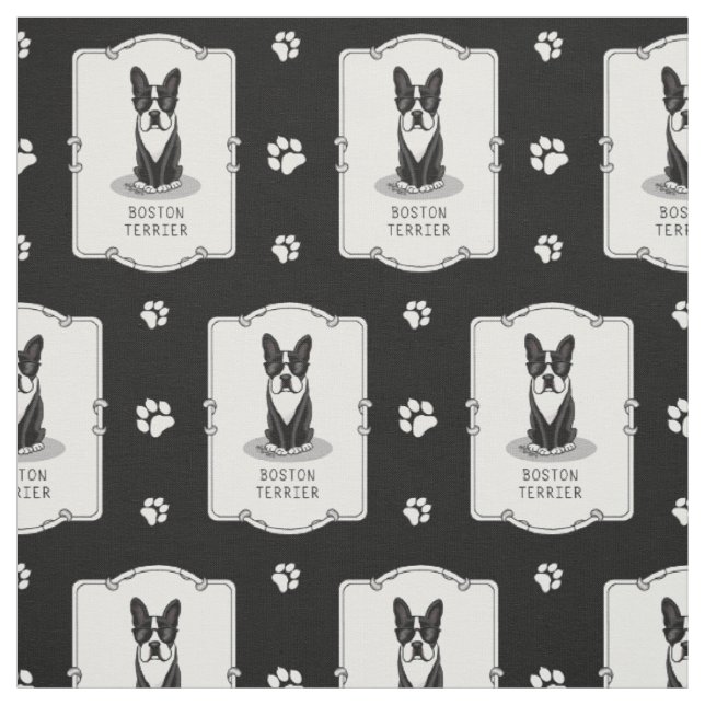 Coola Boston Terrier Hund (svart) med solglasögon Tyg (Provkarta)