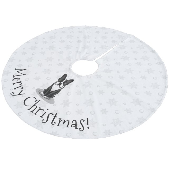 Coola Boston Terrier med solglasögon (svart) Julgransmatta Fleece (Vinklad)