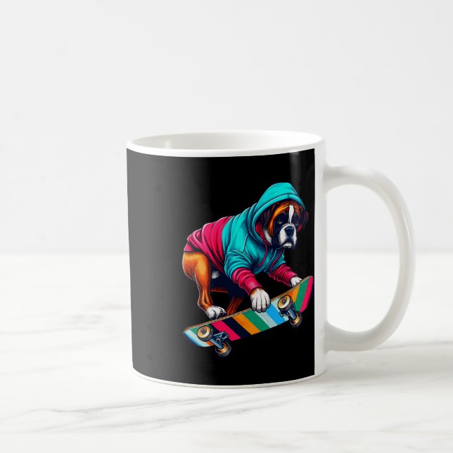 Coola Boxer Hund Skateboard-illustration Konst  Kaffemugg (Höger)