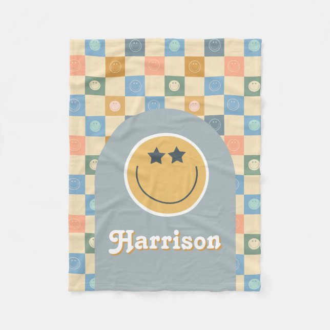 Coola Boy Retro Checkered 70s Ansikte Fleecefilt (Framsidan)