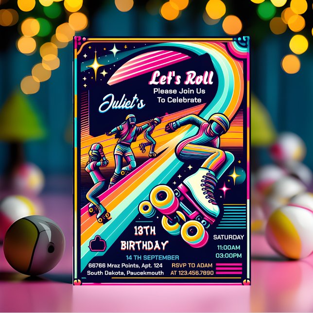 Coola Boys Girls Roller Skating 13:e födelsedagen Inbjudningar (Skapare uppladdad)