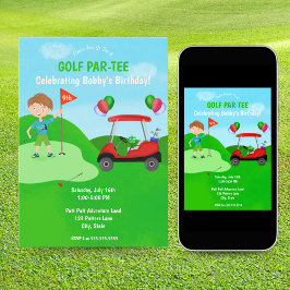 Coola Boy's Golfing Thmet Födelsedagsfest Inbjudningar