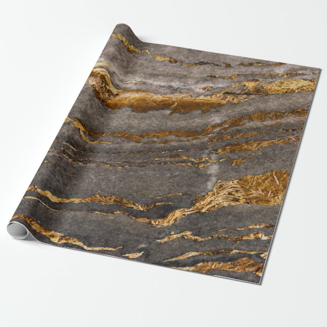 Coola Brown Guld Marble Struktur Presentpapper (Utrullad)
