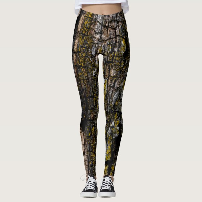 Coola Brunmossy träbark med gult lichen Leggings (Framsida)