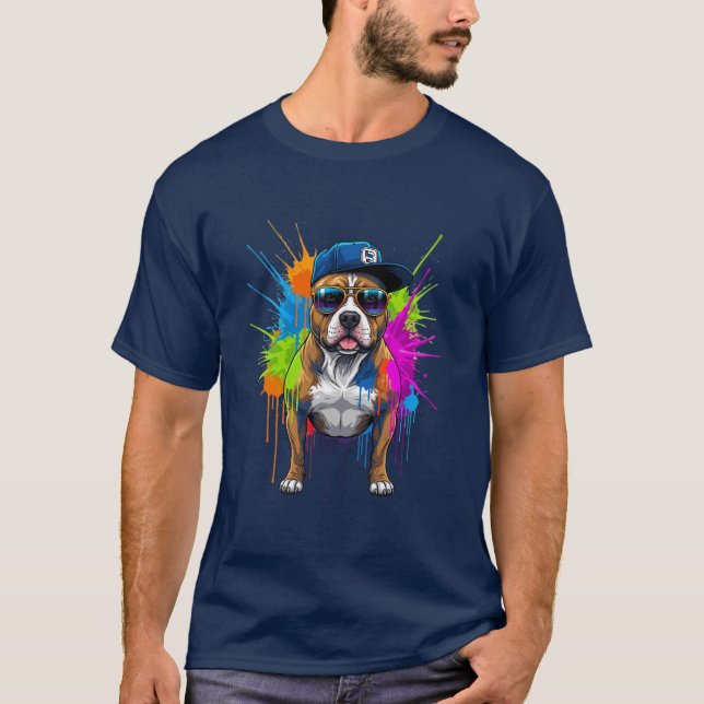 Coola Bulldog Street Art - Neon Stänk Hund T Shirt (Framsida)