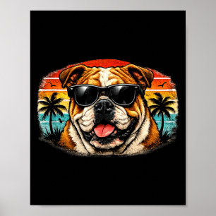 Coola bulldogg retro solnedgång sommar vibbar vint poster
