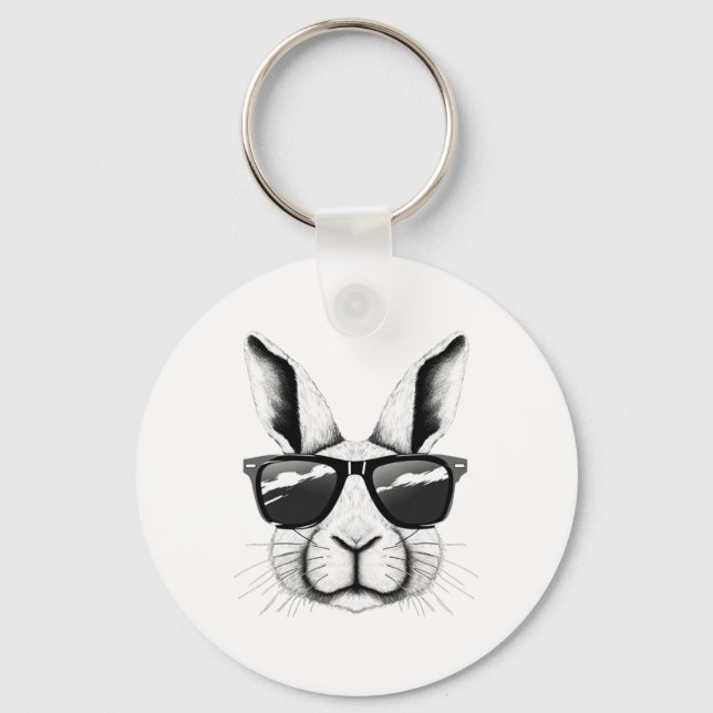 Coola Bunny Ansikte Sungles Funny Påskhare Rabbit Nyckelring (Framsida)